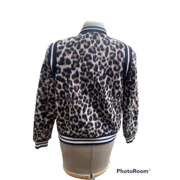 Parker Leopard Print Vera Bomber Jacket, Size M. Snap Front.  Varsity - Picture 3 of 9